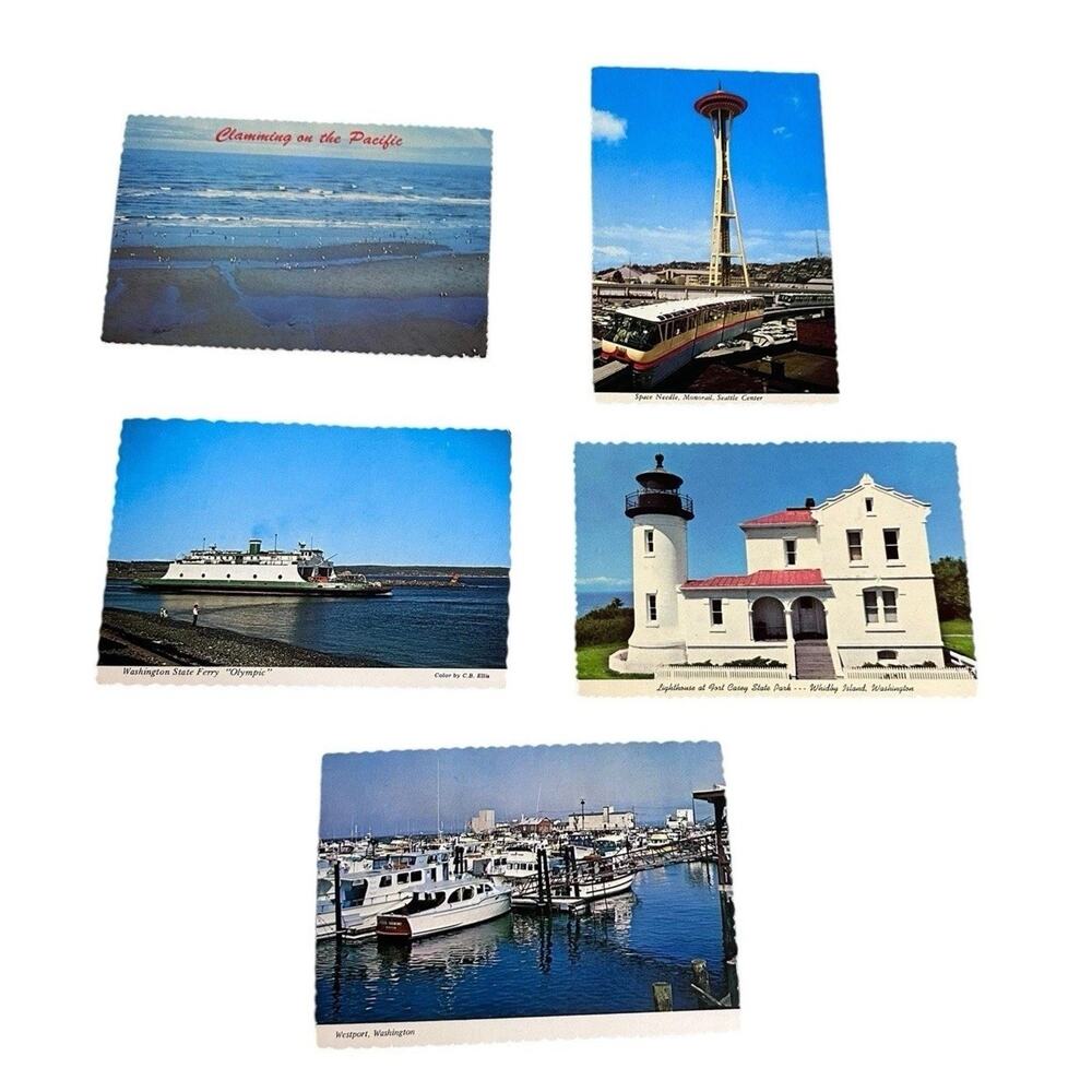 Lot of 5 Vintage Scalloped Edges Scenery Boats Postcards